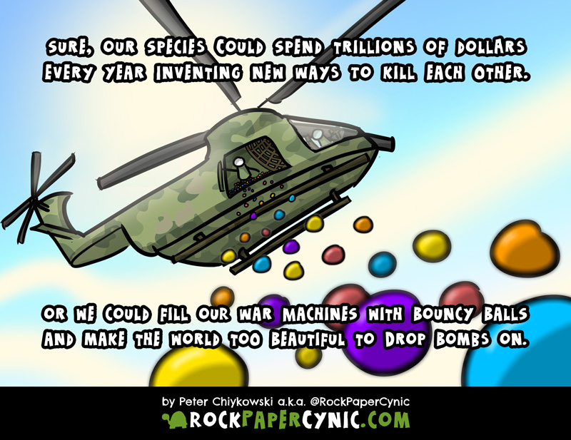 in this comic, we propose an alternate expenditure for the world's military budget