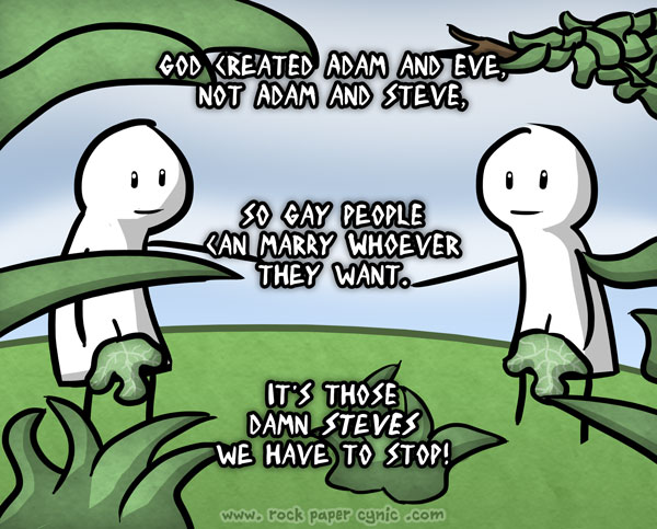 we offer a counter-argument to the ol' GOD CREATED ADAM AND EVE NOT ADAM AND STEVE line