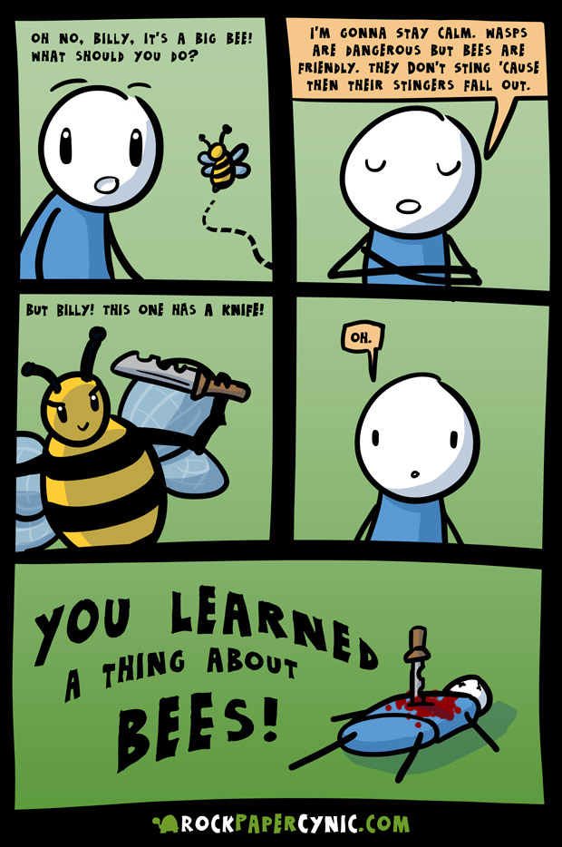 some totally helpful advice about what to do when you spot a bee