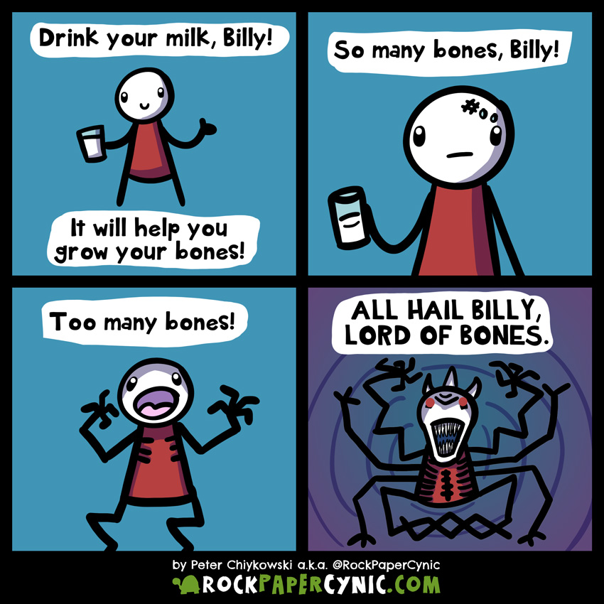 A comic about drinking your milk and growing strong bones
